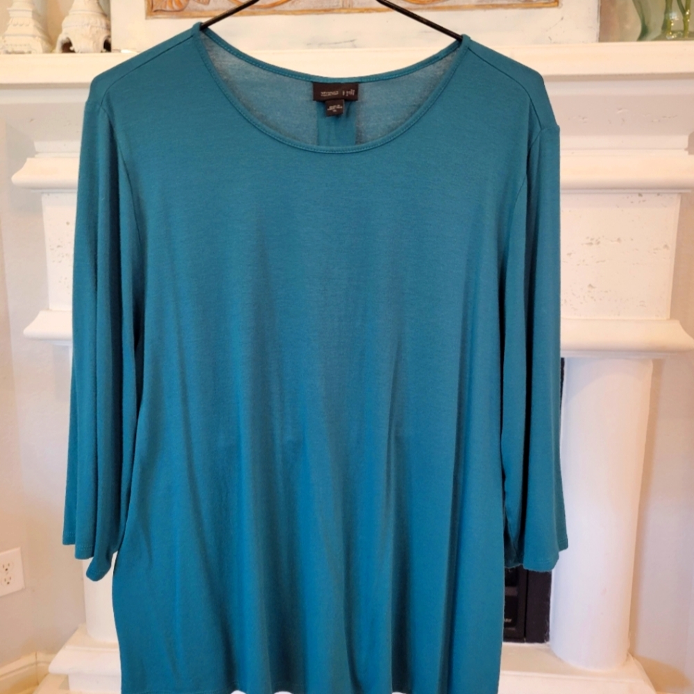 J Jill Wearever Collection size XL blue teal blue teal top blouse 3/4 sleeves
